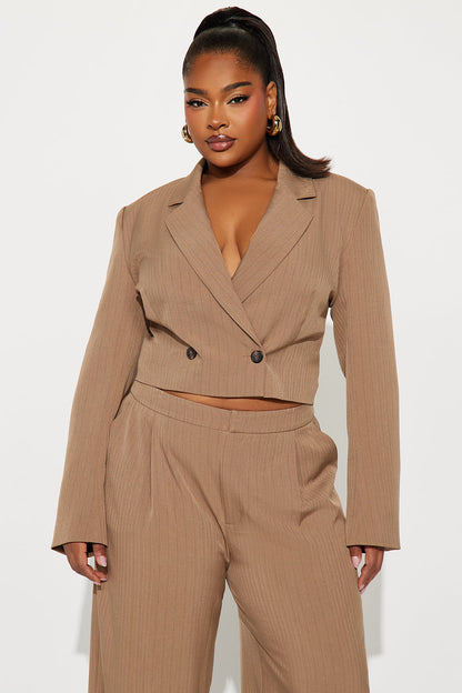 Becca Pinstripe Blazer Pant Set - Taupe