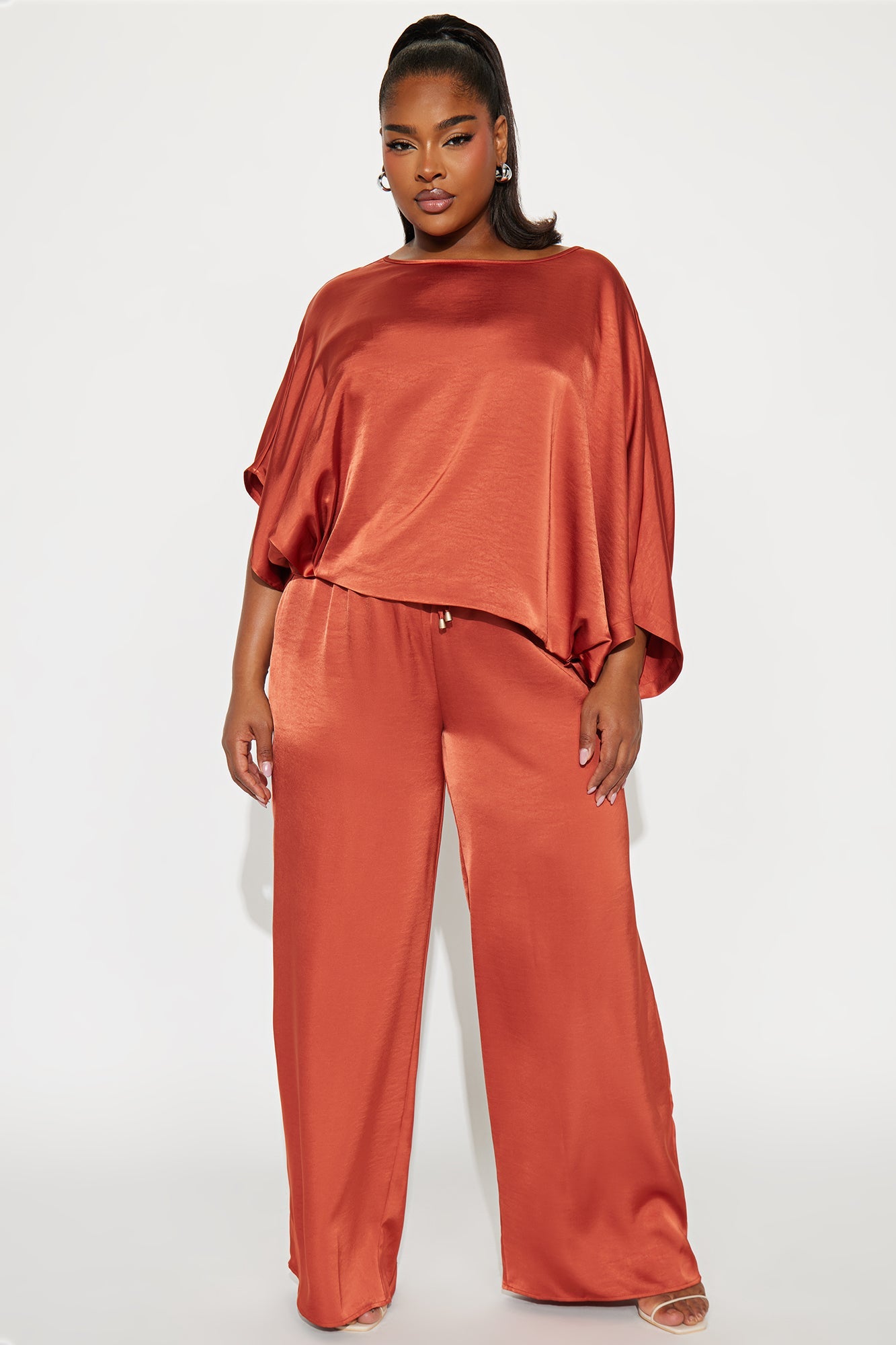 Harmony Satin Pant Set - Rust