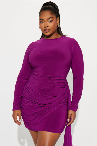 Stella Ruched Long Sleeve Mini Dress - Magenta