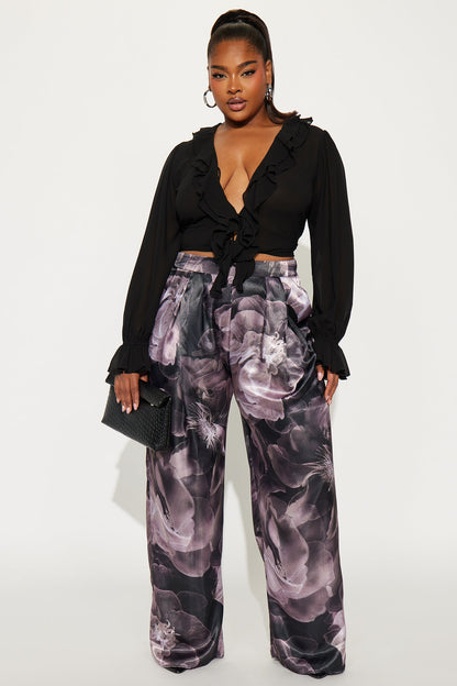 Talia Satin Floral Wide Leg Pant 33 - Grey/combo