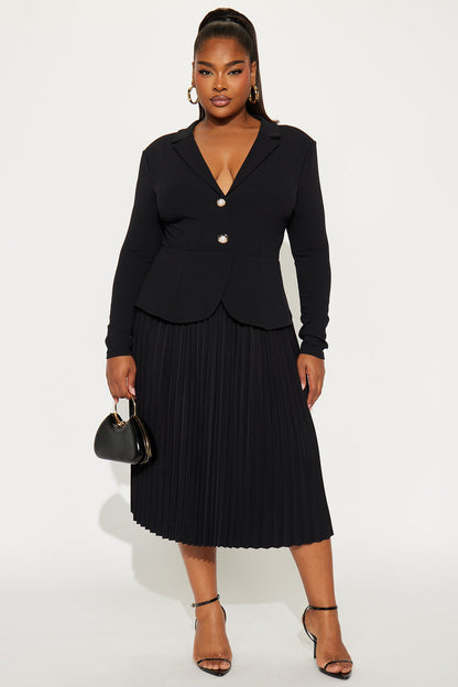 Park Avenue Pleated Crepe Knit Midi Dress - Black/Black
