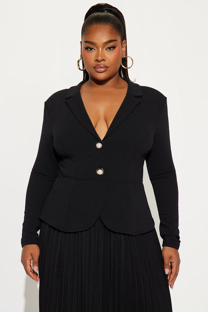 Park Avenue Pleated Crepe Knit Midi Dress - Black/Black