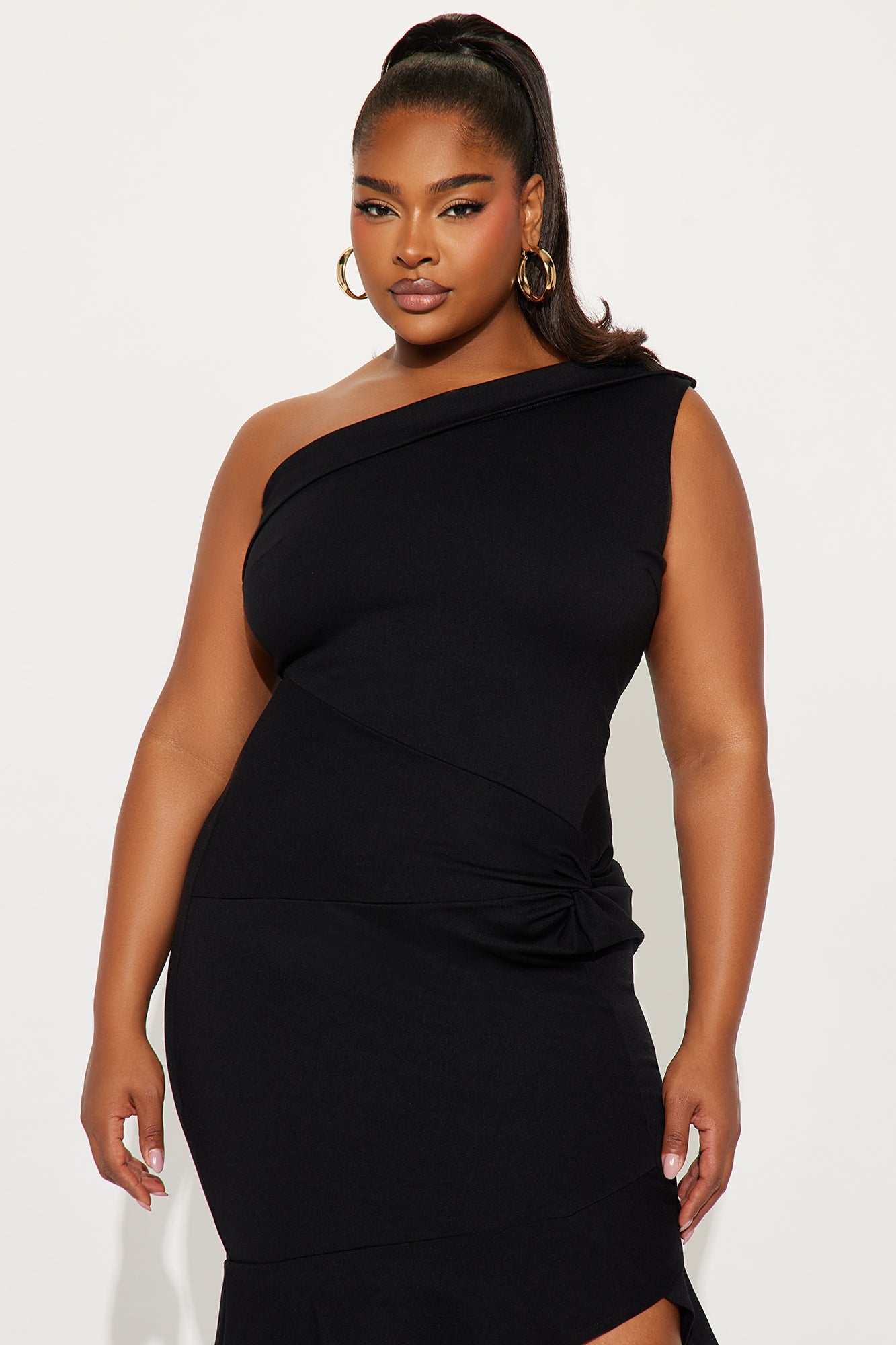 Penelope Body Sculpt Ponte One Shoulder Midi Dress - Black