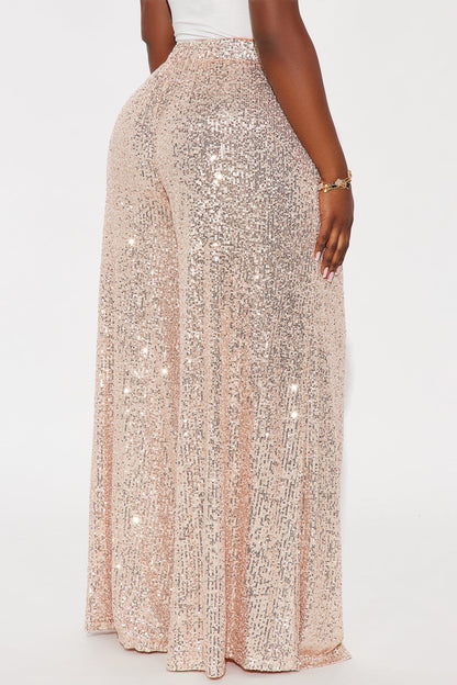 Champagne Wishes Sequin Wide Leg Pant 32″ - Rose Gold