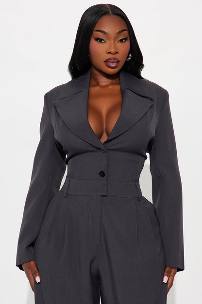 Deal Closer Blazer Wide Leg Jumpsuit - Charcoal