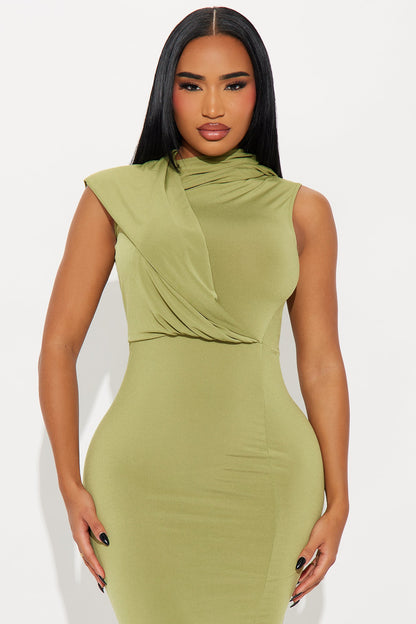 Dare Me Draped Hooded Maxi Dress - Chartreuse
