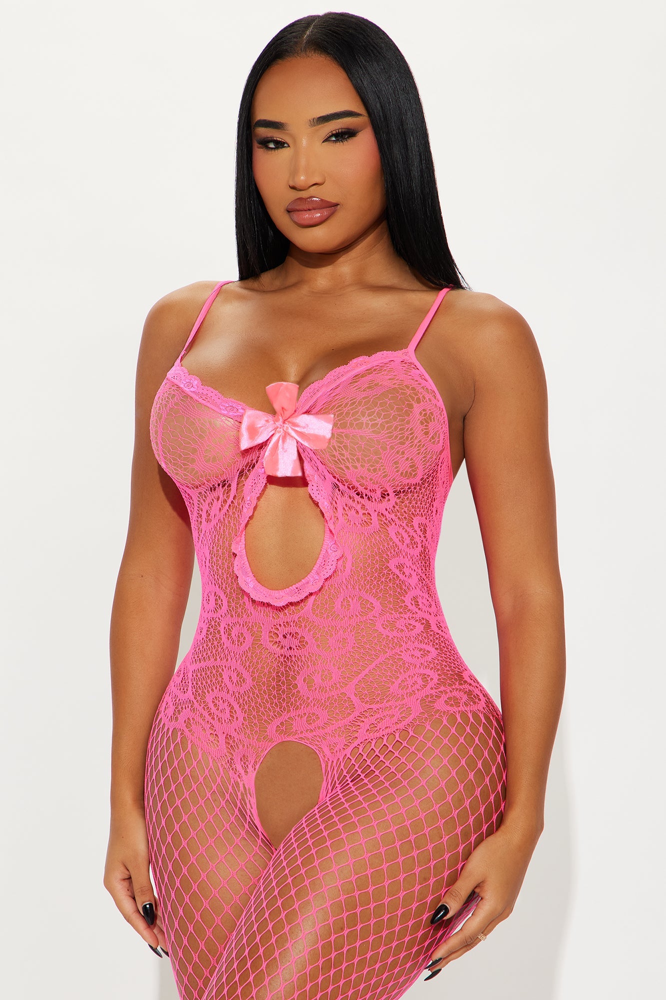 Keep It Under Lace Full Length Crotchless Bodystocking - Pink