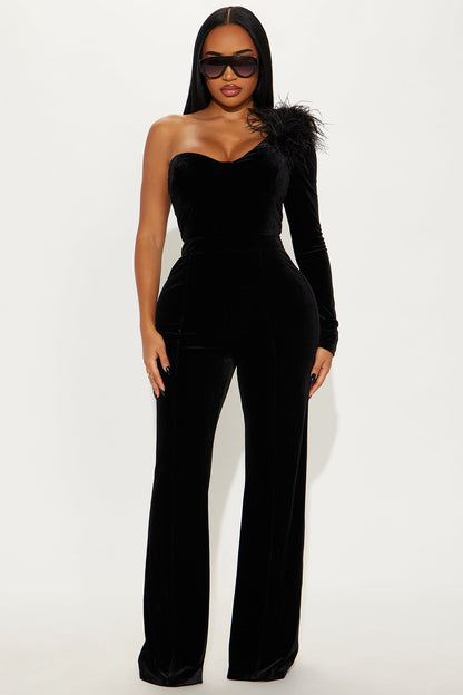 Laura Velvet One Shoulder Jumpsuit - Black