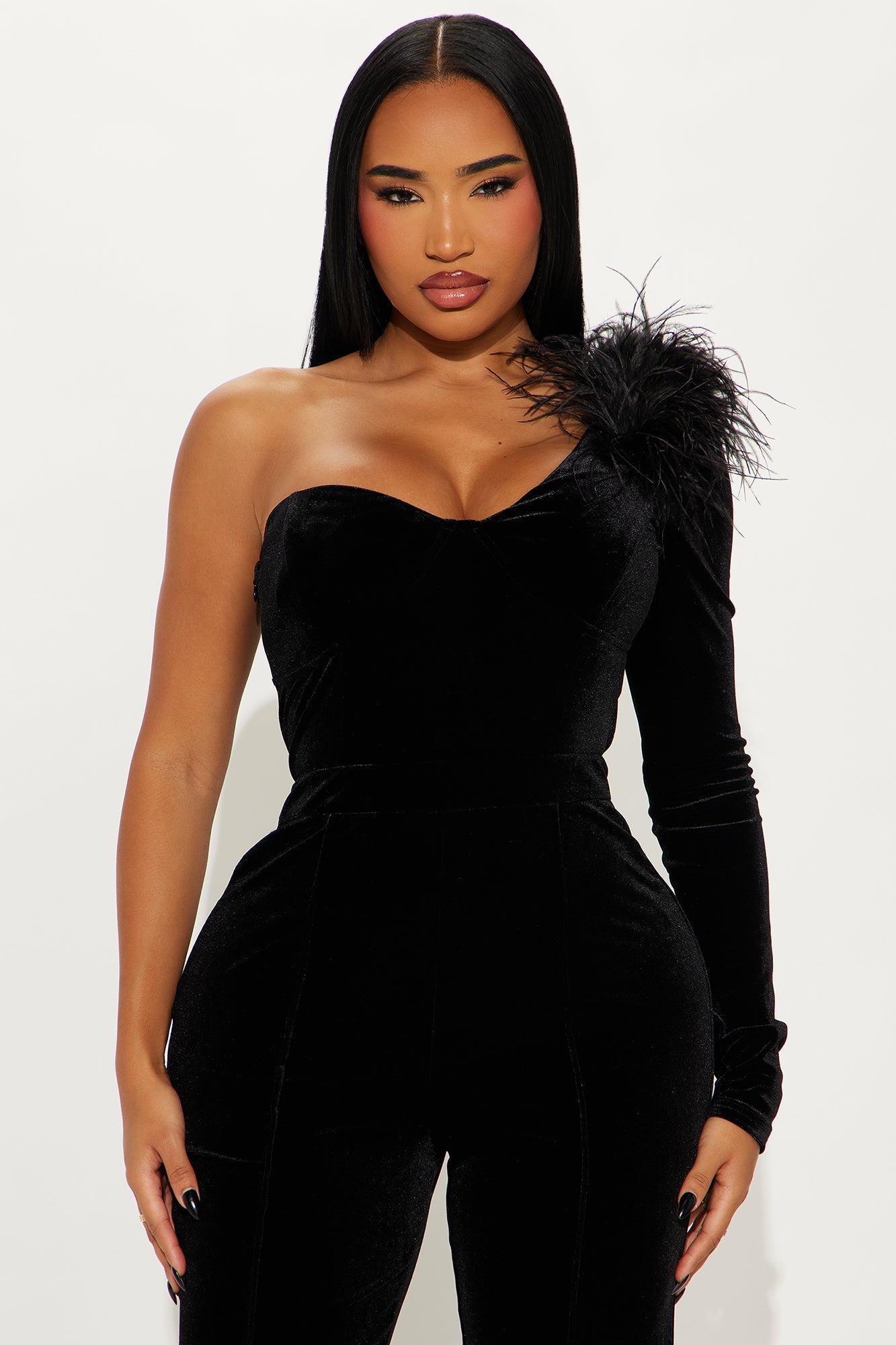 Laura Velvet One Shoulder Jumpsuit - Black