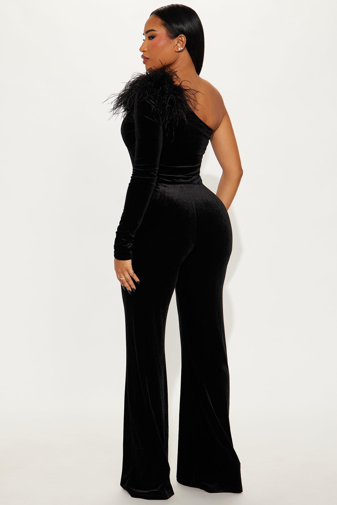 Laura Velvet One Shoulder Jumpsuit - Black