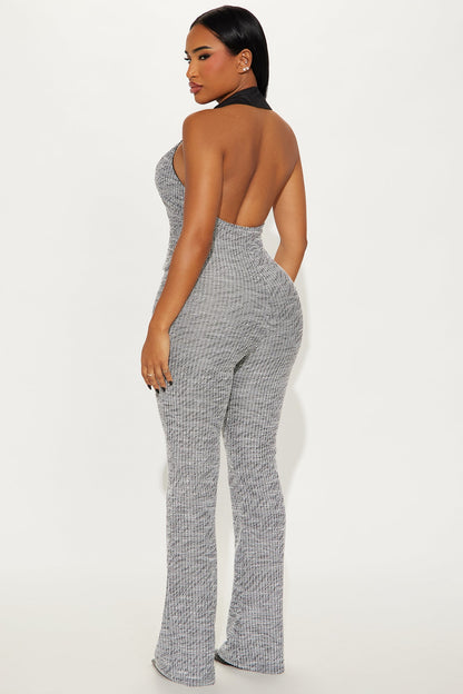 Signature Move Tweed Flare Jumpsuit - Grey