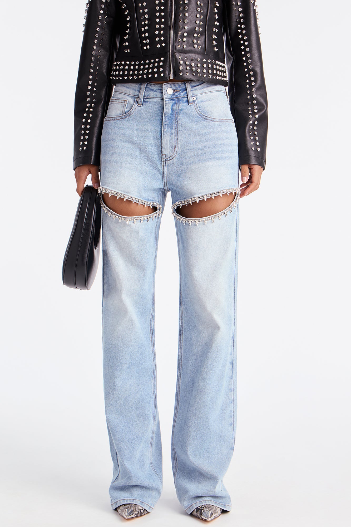 Tall You Belong With Me Stretch Embellished Straight Leg Jeans - Light Wash