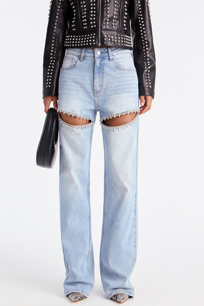 Tall You Belong With Me Stretch Embellished Straight Leg Jeans - Light Wash
