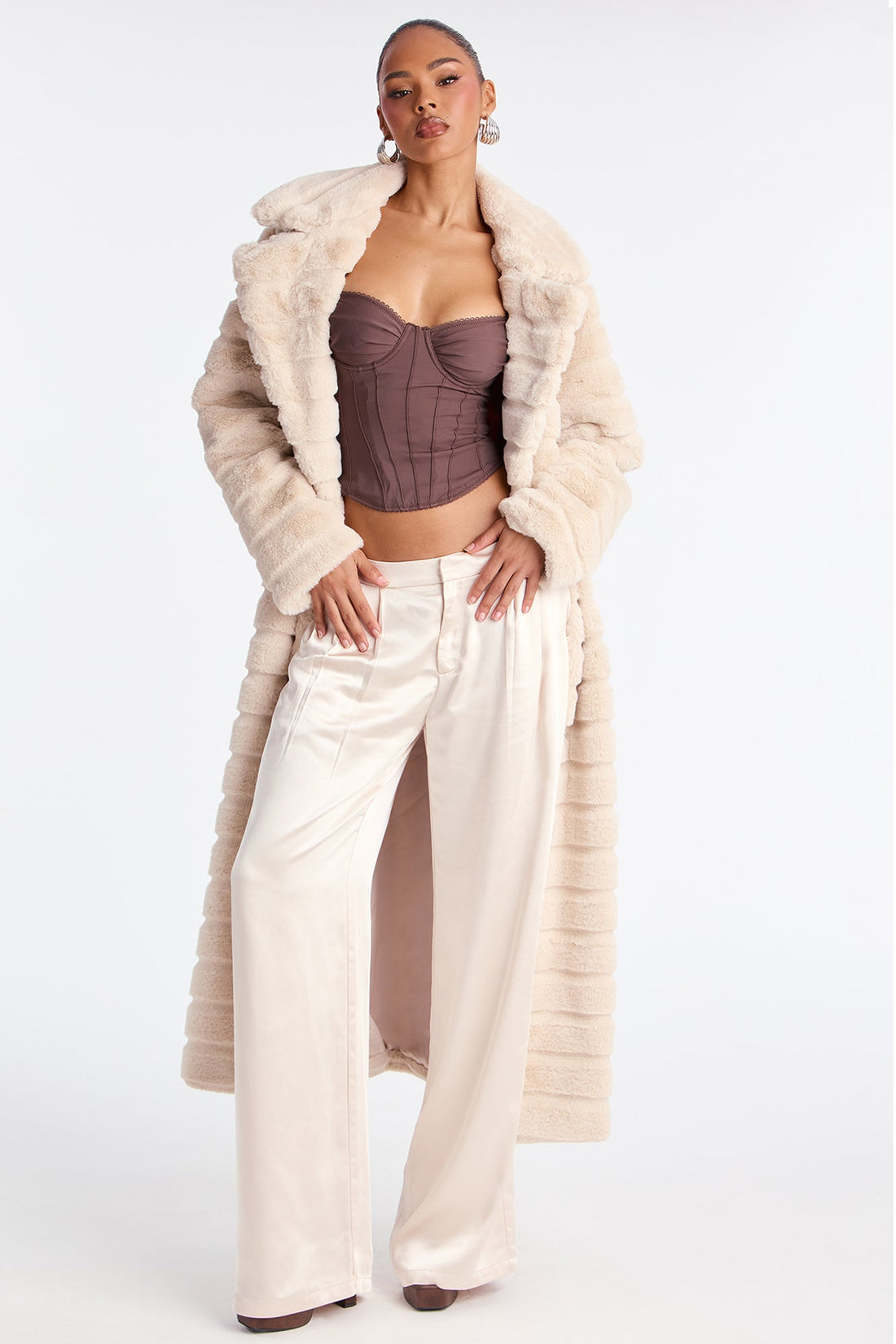 Main Topic Low Rise Wide Leg Satin Pant 33 - Pearl