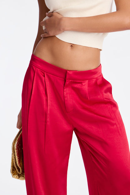 Main Topic Low Rise Wide Leg Satin Pant 33 - Red