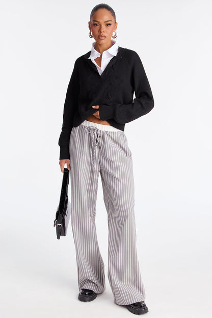 Samantha Wide Leg Contrast Waistband Boxer Pant - Black/White