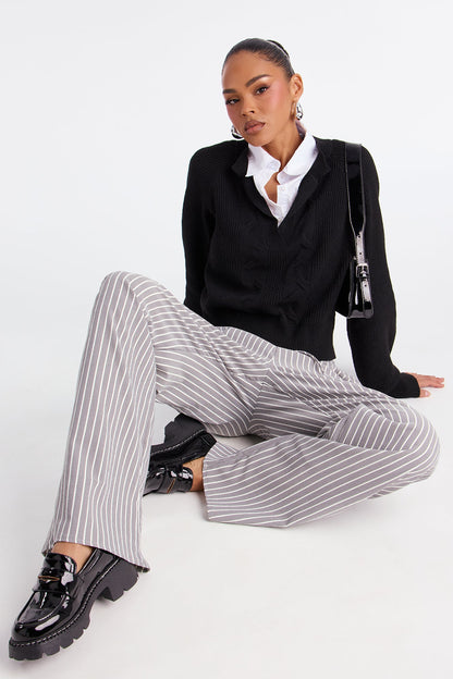 Samantha Wide Leg Contrast Waistband Boxer Pant - Black/White