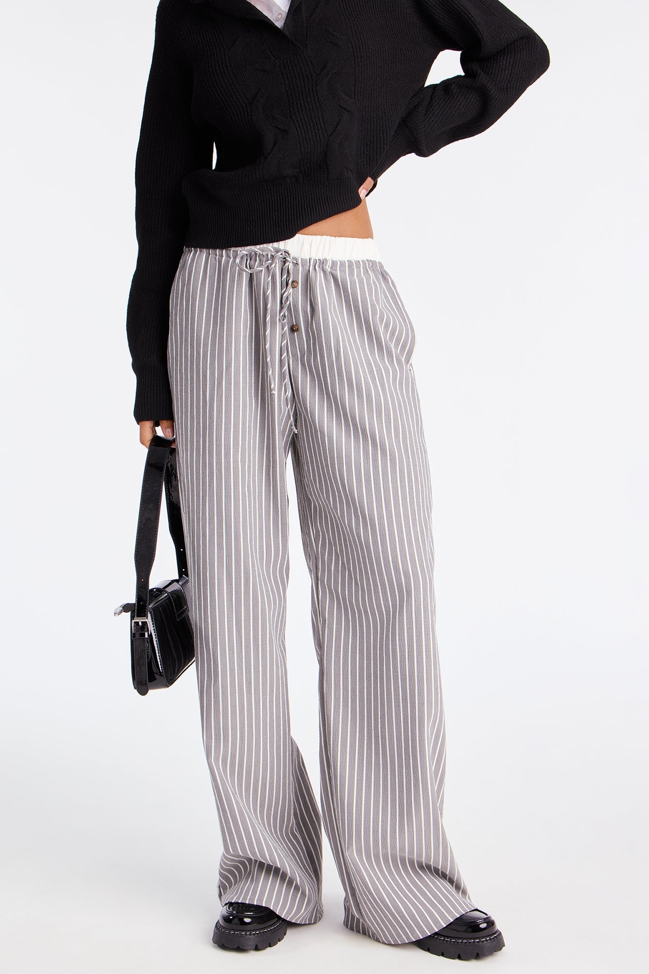 Samantha Wide Leg Contrast Waistband Boxer Pant - Black/White