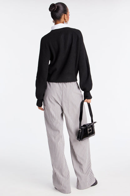Samantha Wide Leg Contrast Waistband Boxer Pant - Black/White
