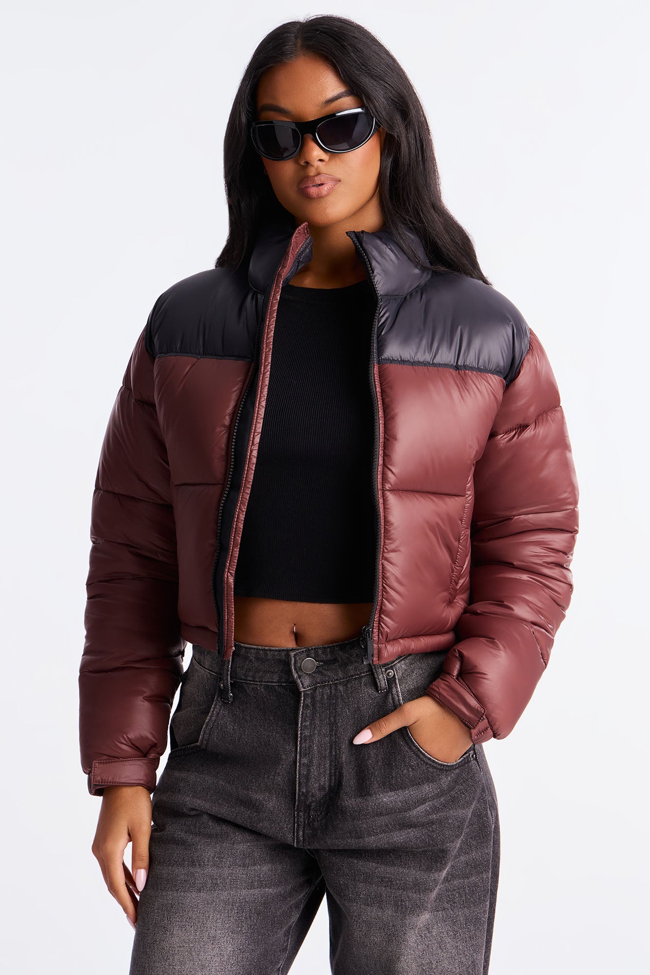 Cant Phase Me Contrast Puffer Jacket - Brown/combo