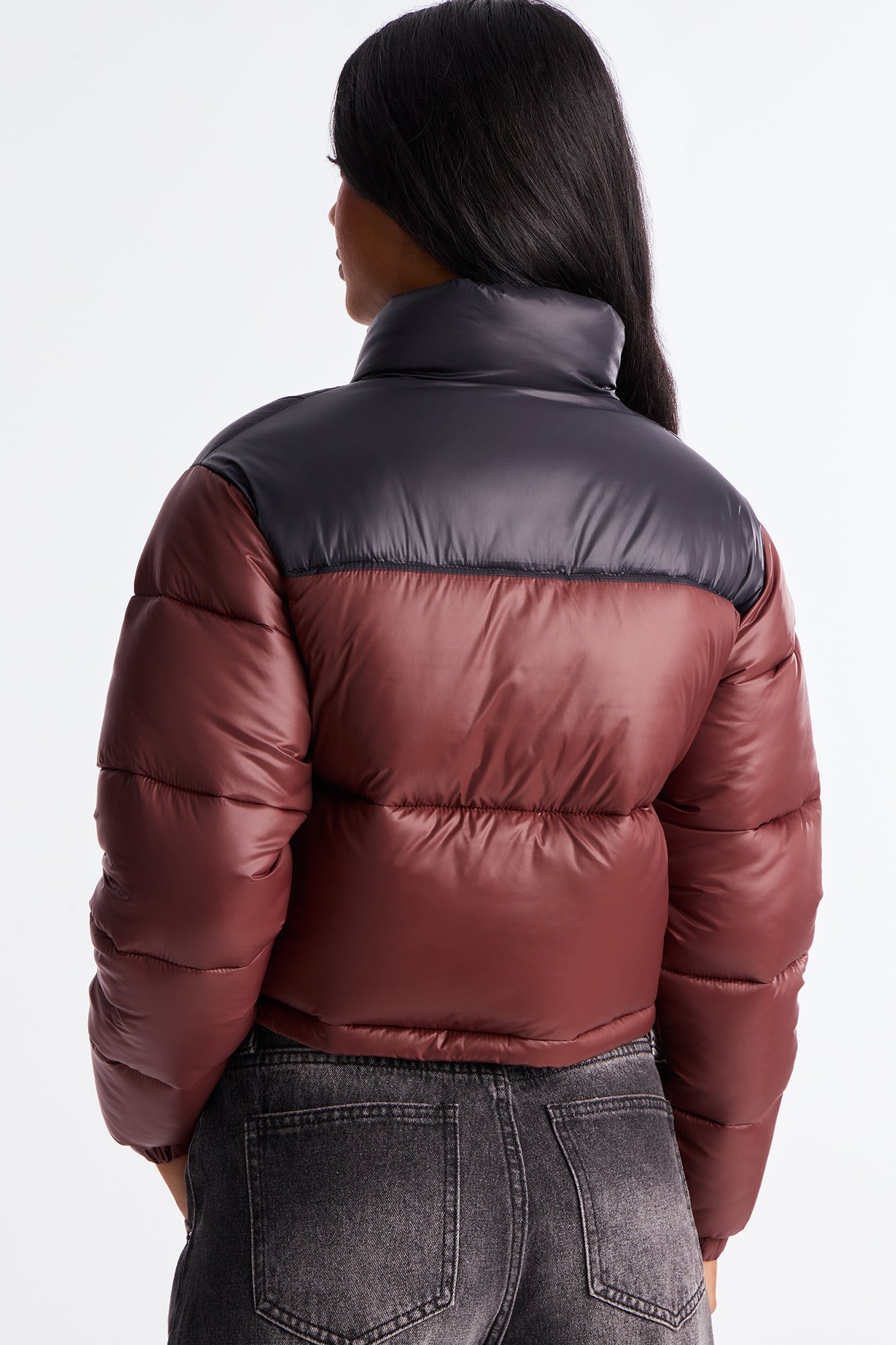 Cant Phase Me Contrast Puffer Jacket - Brown/combo