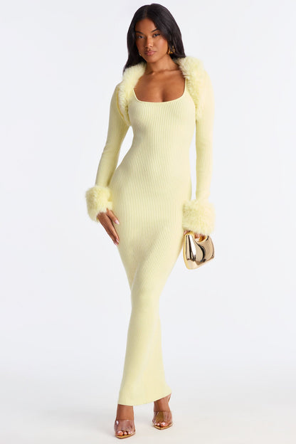 Fuzzy Signal Maxi Dress Set - Butter Yellow