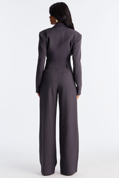 Deal Closer Blazer Wide Leg Jumpsuit - Charcoal