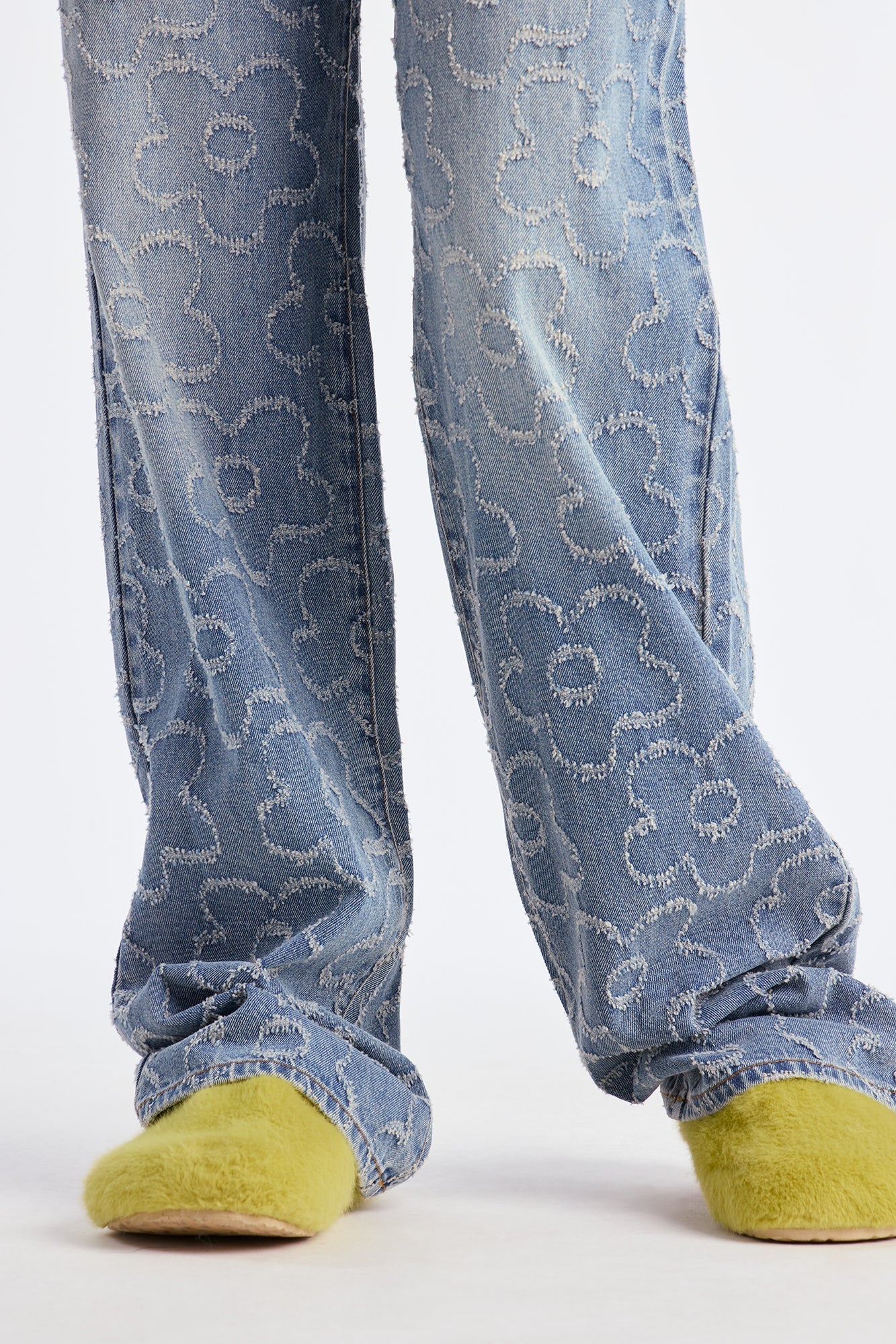 Tall Flower Power Jacquard Wide Leg Jeans - Medium Wash