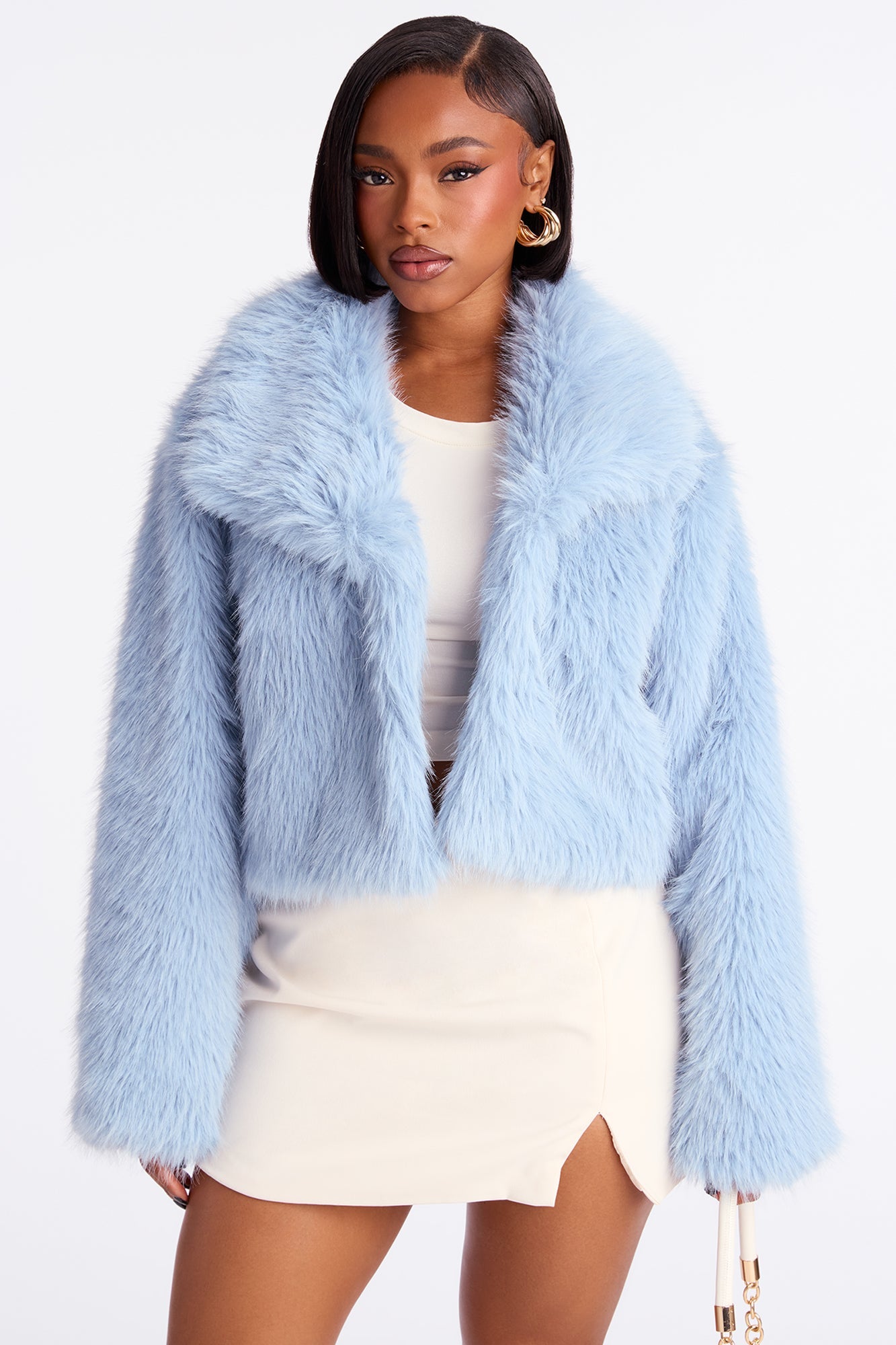 Full Of Charisma Faux Fur Cropped Coat - LightBlue