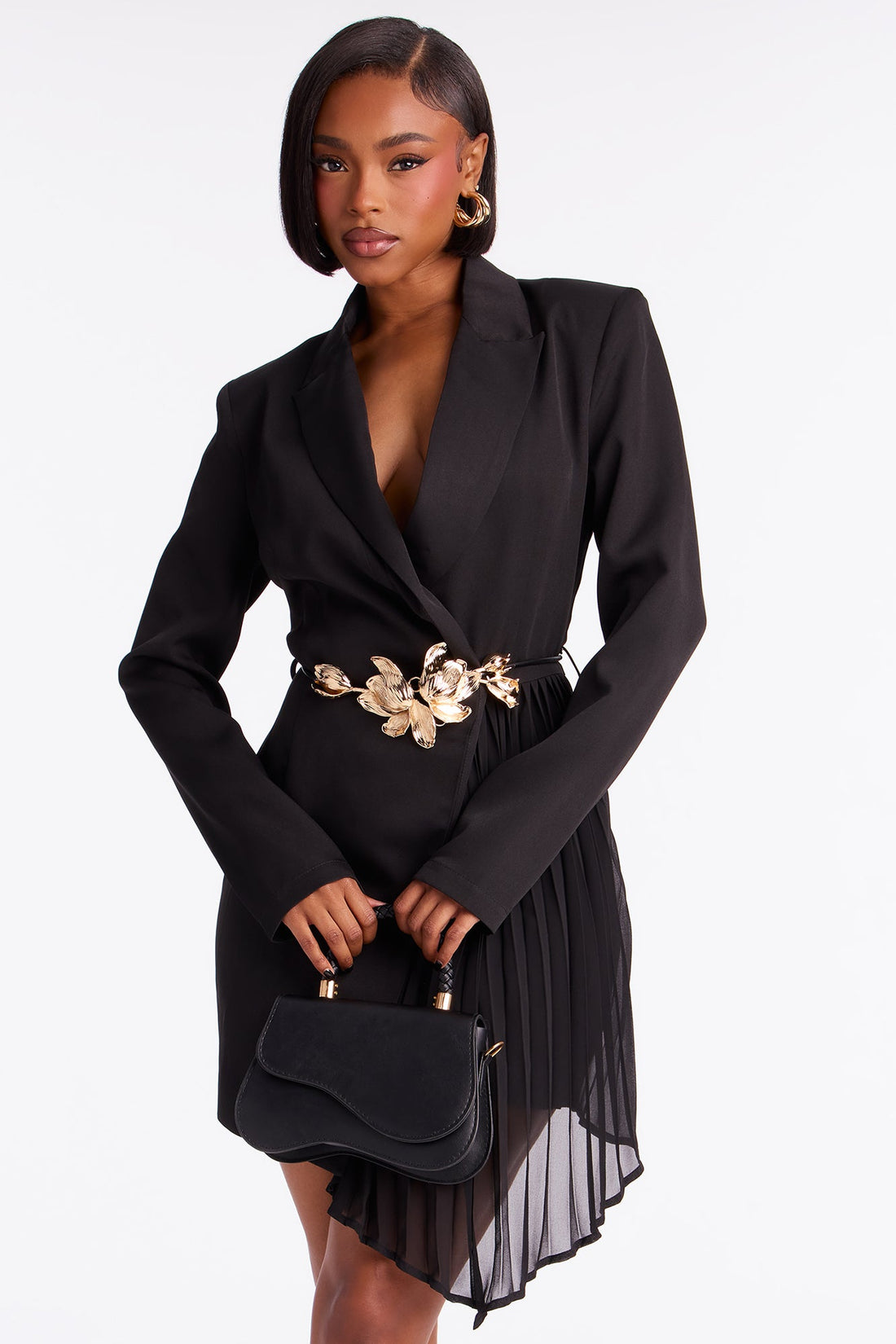 Danika Belted Blazer Mini Dress - Black