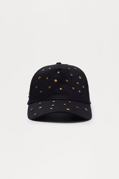 Studded Grommet Strapback Hat - Black