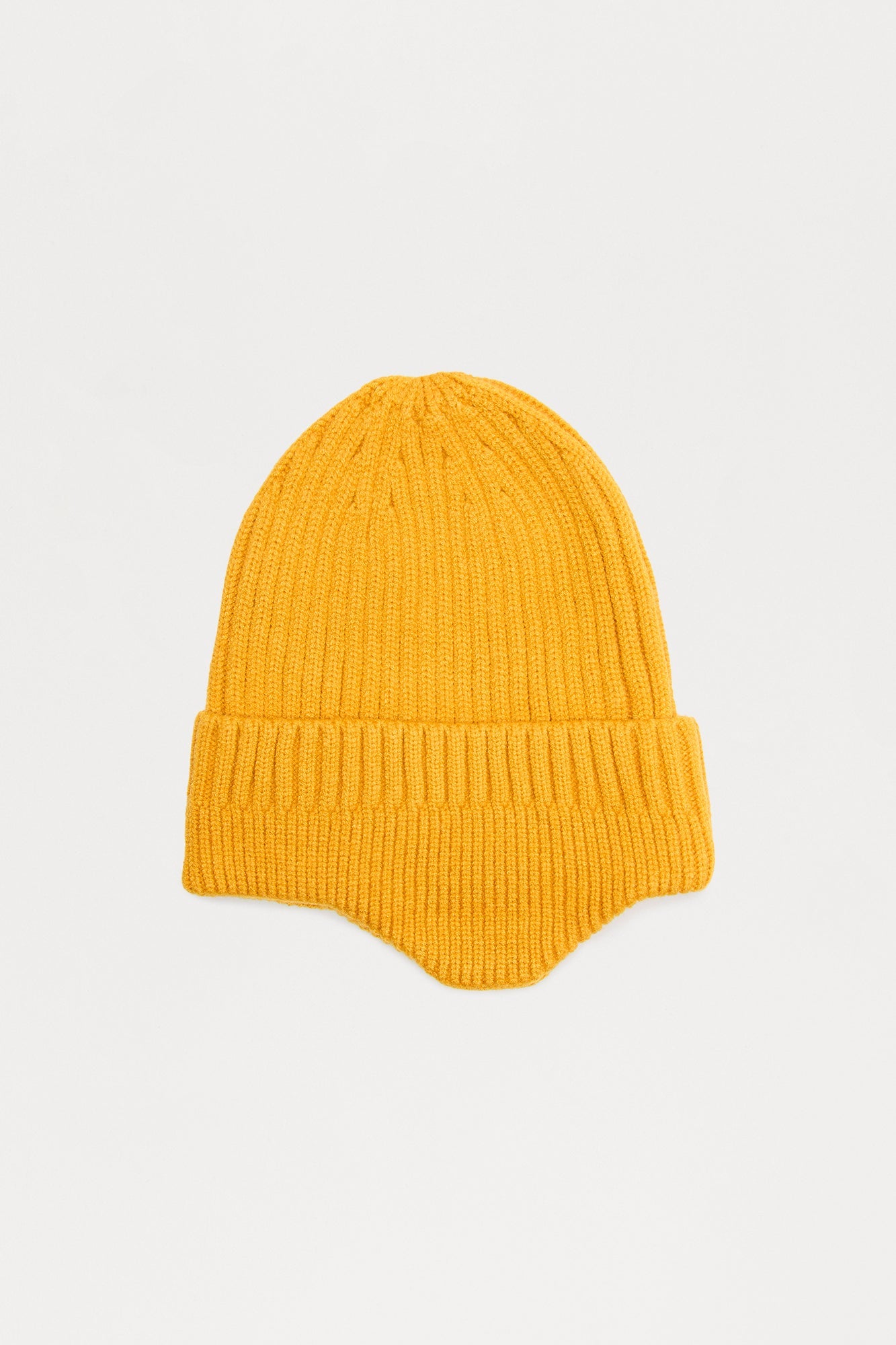 Earflap Ribbed Knit Cuffed Beanie - Yellow