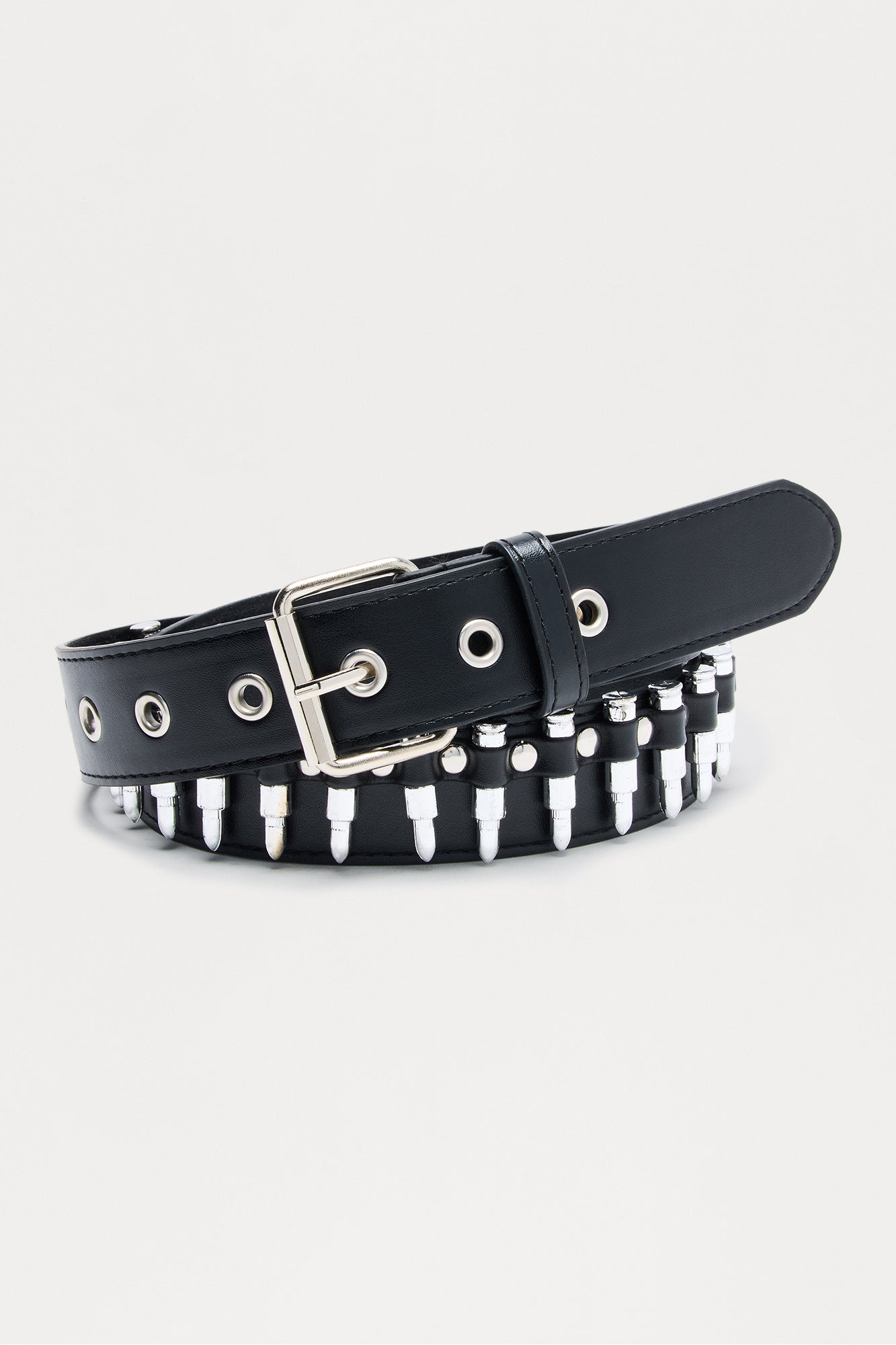 Bullet Detail Grommet Pin Buckle Belt - Black