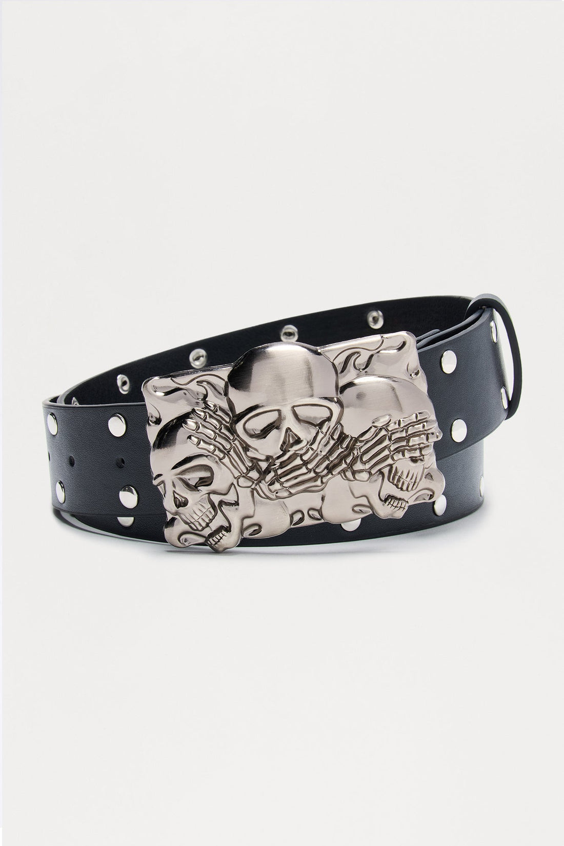 See No Evil Skull Buckle Belt - Black