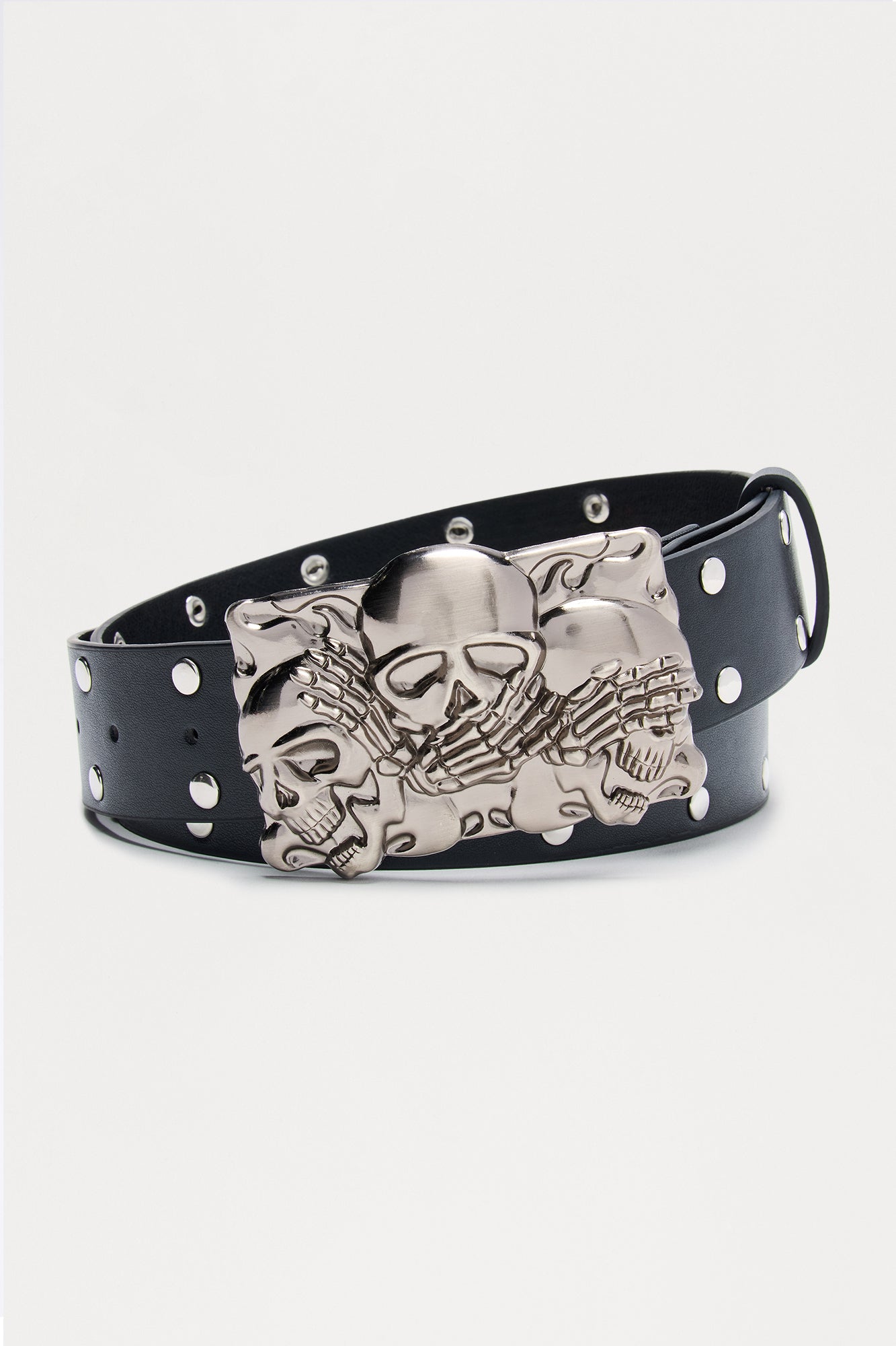 See No Evil Skull Buckle Belt - Black