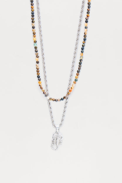 ScorpionTwo Piece Beaded Necklace Set - Silver/Combo