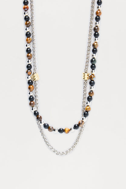 Two Piece Beaded Necklace Set - Silver/Combo