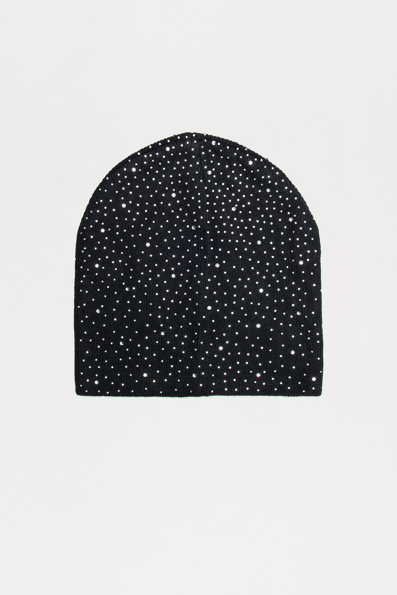 Rhinestone Skull Fit Knit Beanie - Black