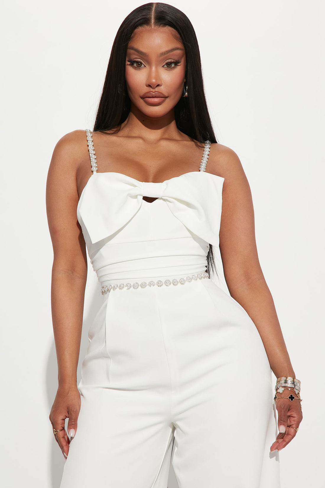 Felicia Embellished Bow Jumpsuit - White