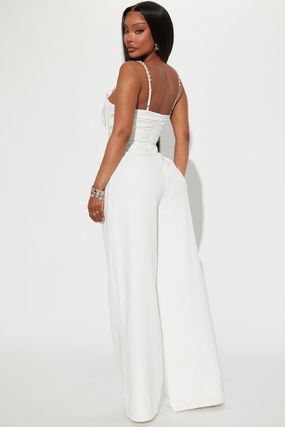 Felicia Embellished Bow Jumpsuit - White