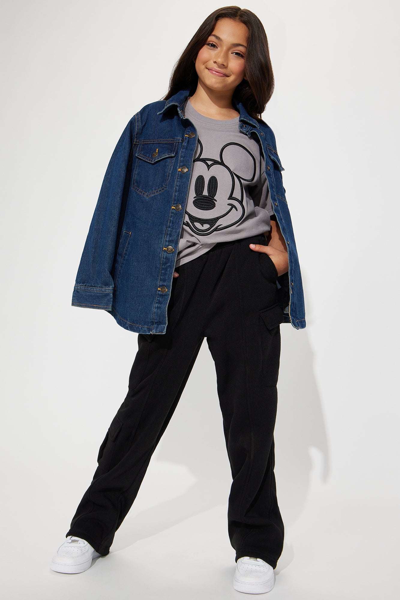 Mini Mickey Mouse Embroidered Graphic Tee - Charcoal