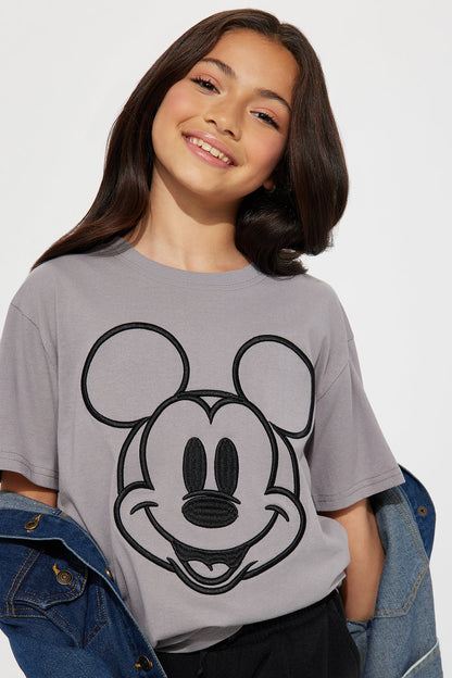 Mini Mickey Mouse Embroidered Graphic Tee - Charcoal