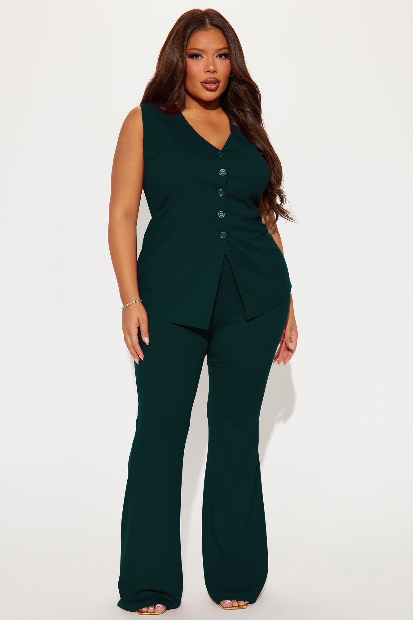 Office Romance Vest Pant Set - Hunter