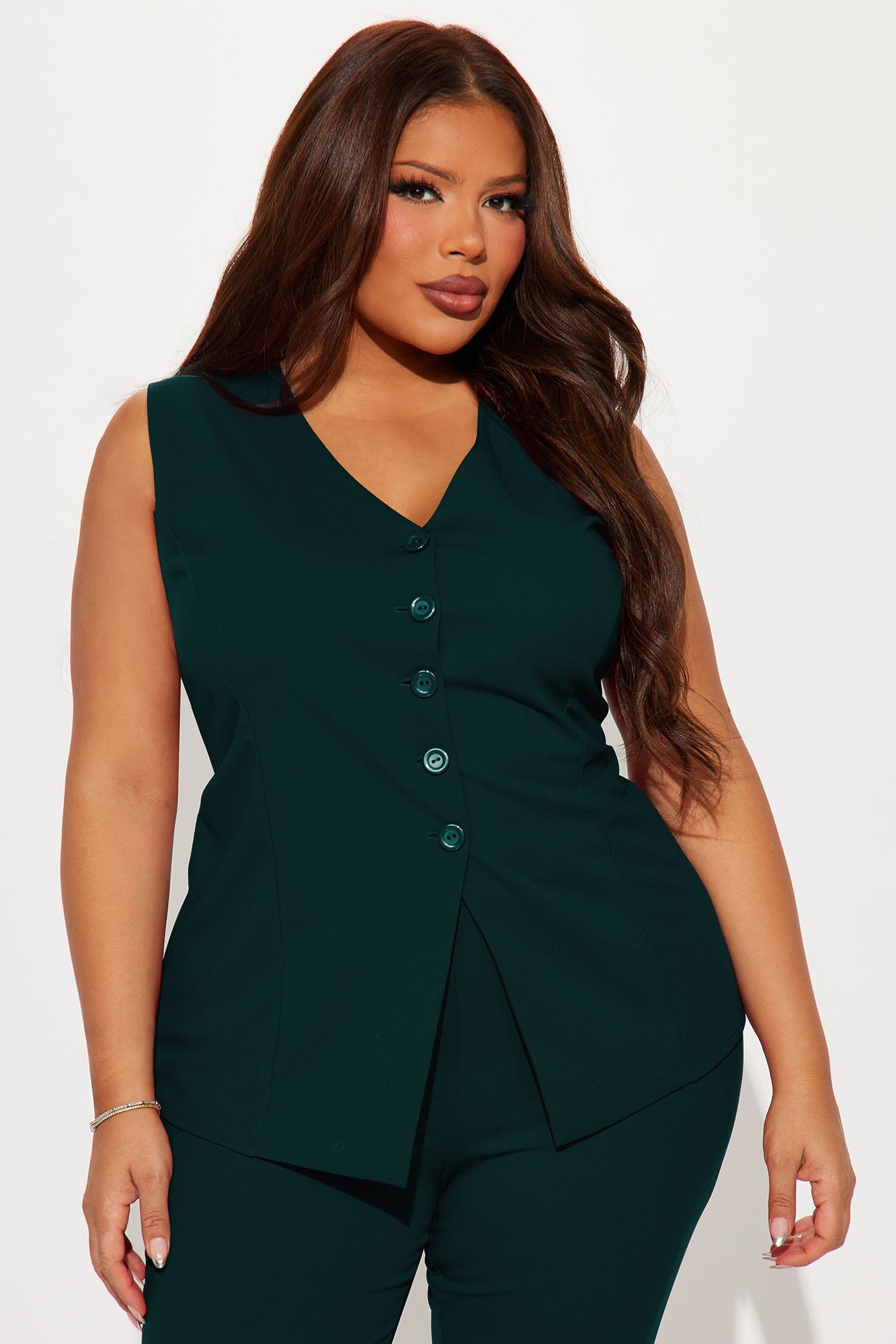 Office Romance Vest Pant Set - Hunter