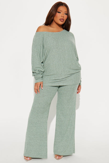 Cozy Off Shoulder Pant Set - Mint