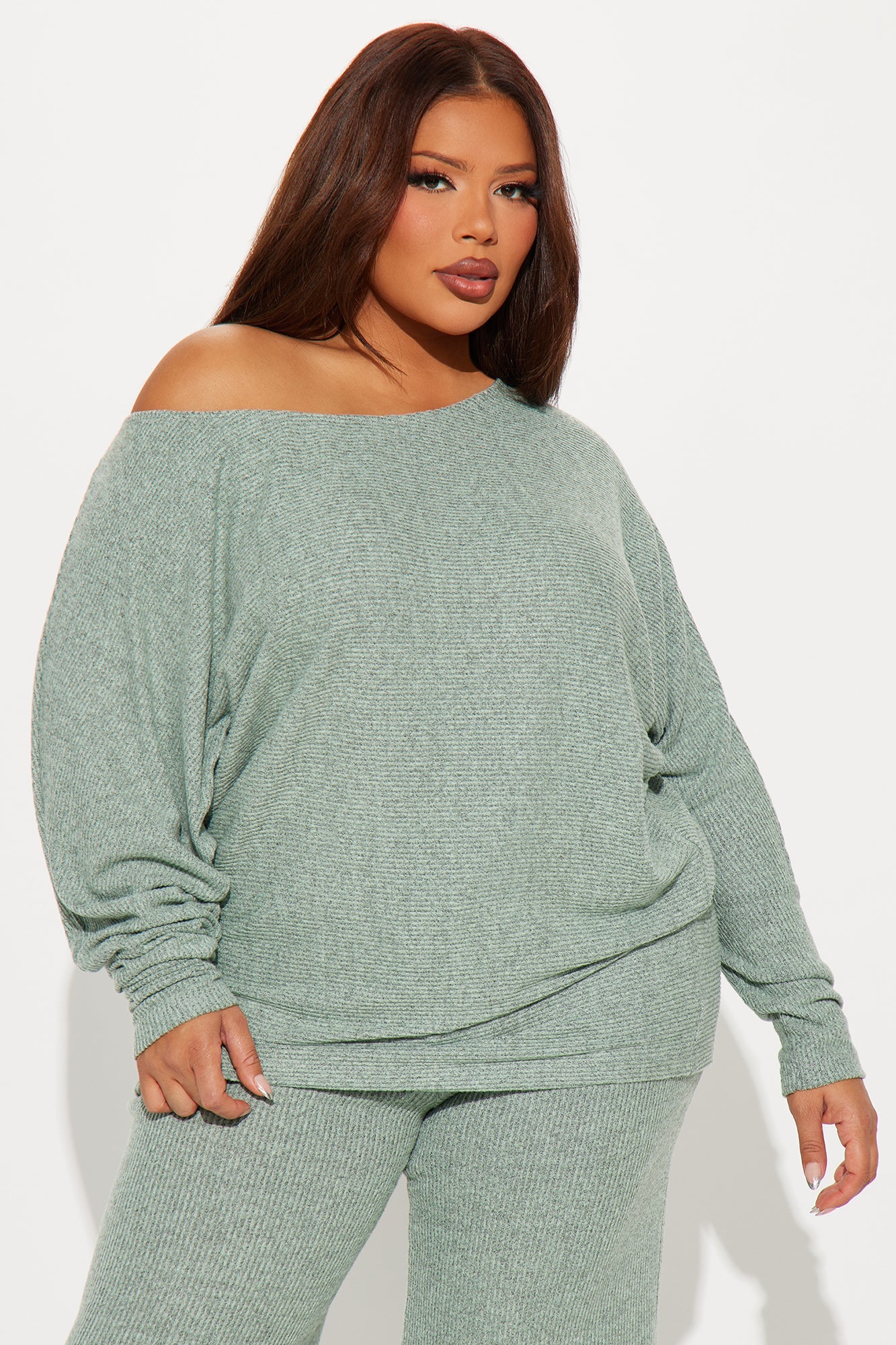 Cozy Off Shoulder Pant Set - Mint