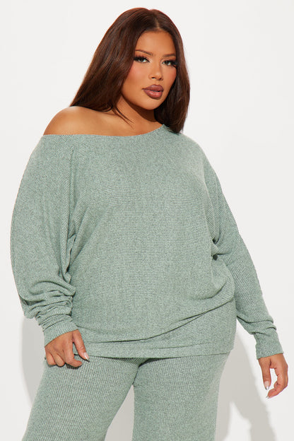 Cozy Off Shoulder Pant Set - Mint