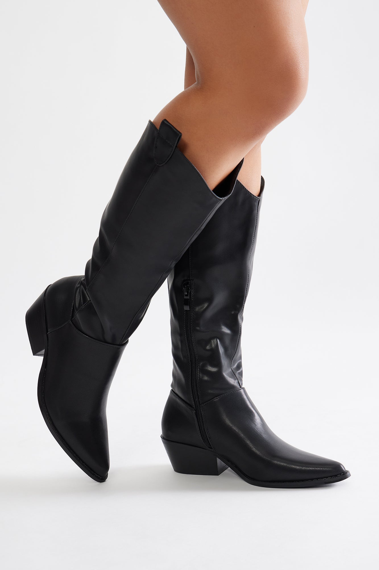 Stevie Knee High Cowboy Boots - Black