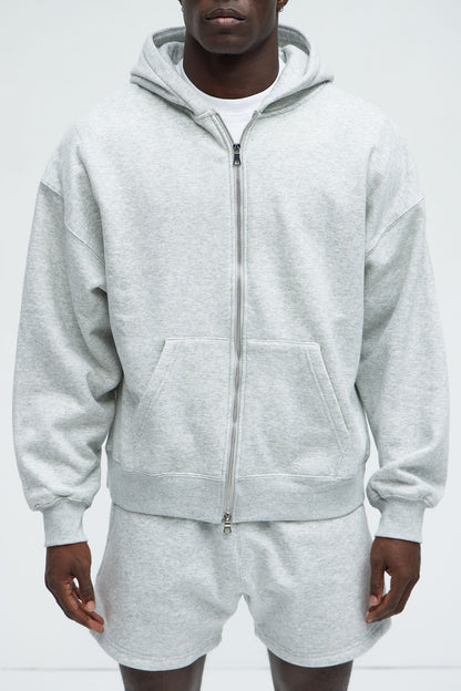 Tyson Oversized Heavyweight Zip Up - Heather Grey