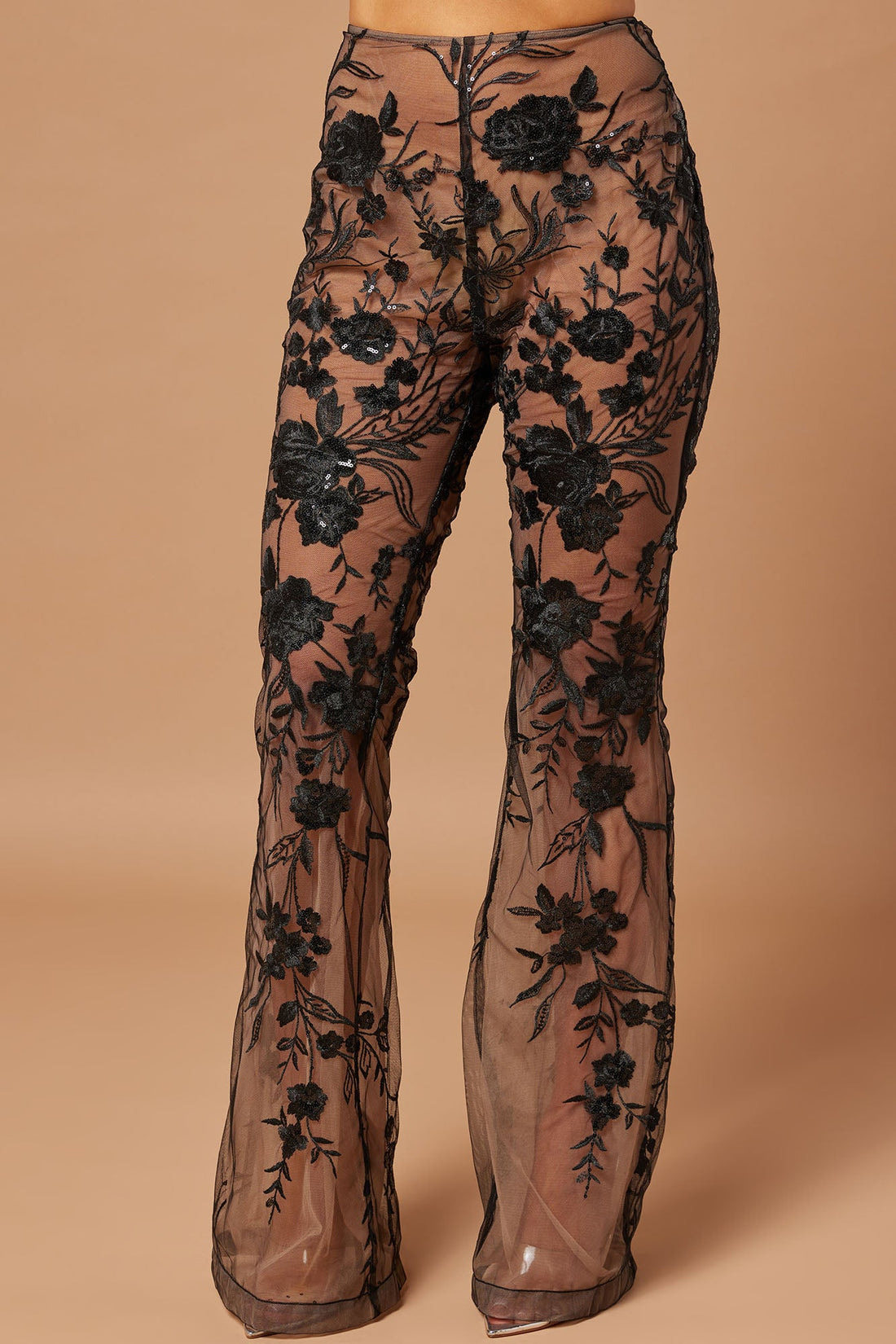 Vera Sequin Embroidered Pant - Black
